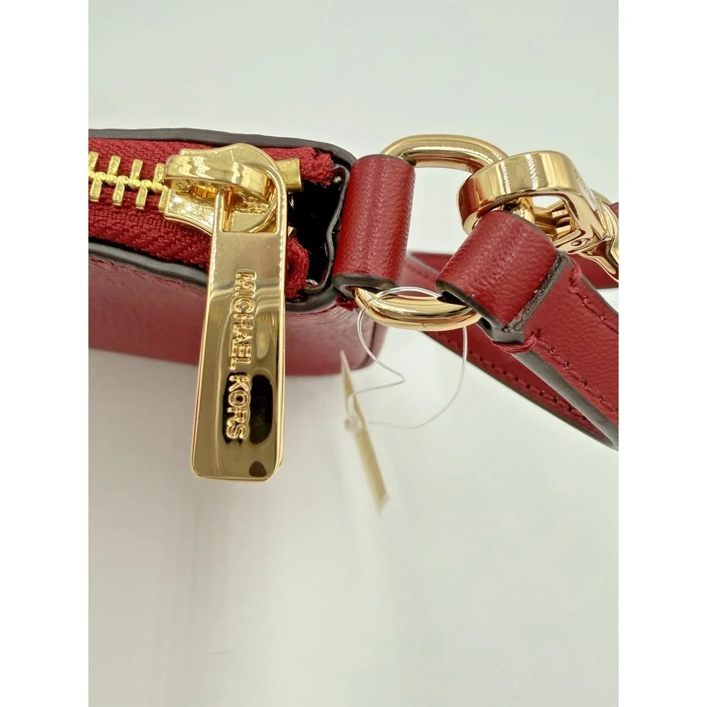 Michael Kors Jet Set Small Convertible Wristlet Pebbled Leather Cherry Red NWT‎